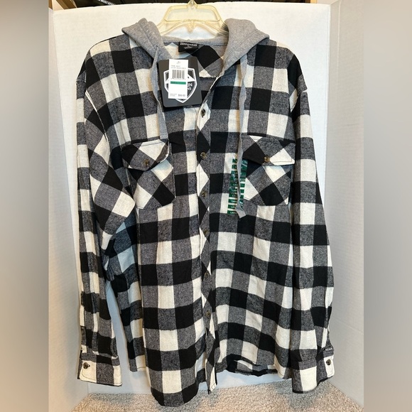 mountain expeditions Other - NWT Men's Black and White Plaid Hooded Button-Down Shirt Thin, size Large